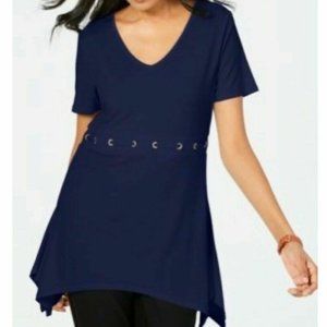 JM COLLECTION WOMEN'S GROMMET WAIST V-NECK TUNIC